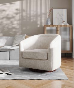 Flash Furniture Dean Club Style Commercial Fabric Barrel Accent Armchair with 360 Degree Swivel Metal Base and Sloped Armrests, Cream 2