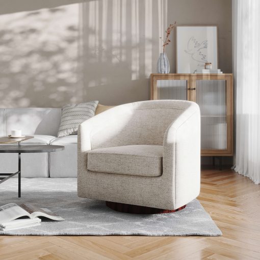 Flash Furniture Dean Club Style Commercial Fabric Barrel Accent Armchair with 360 Degree Swivel Metal Base and Sloped Armrests, Cream - Image 2