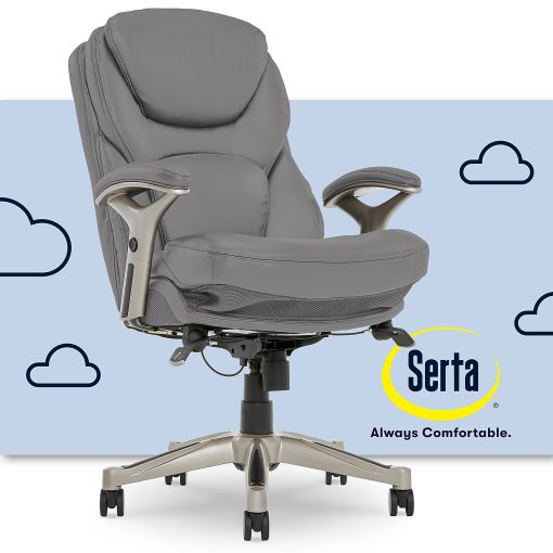 Serta® Claremont Ergonomic Bonded Leather Mid-Back Office Chair, Gray - Image 2