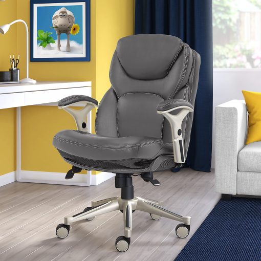 Serta® Claremont Ergonomic Bonded Leather Mid-Back Office Chair, Gray