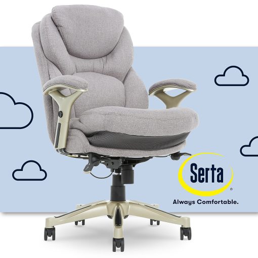 Serta® Claremont Ergonomic Bonded Leather Mid-Back Office Chair, Light Gray/Silver - Image 2