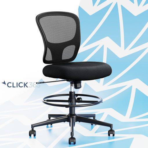 Click365 Perch Mesh Drafting Chair With Back, Black - Image 2