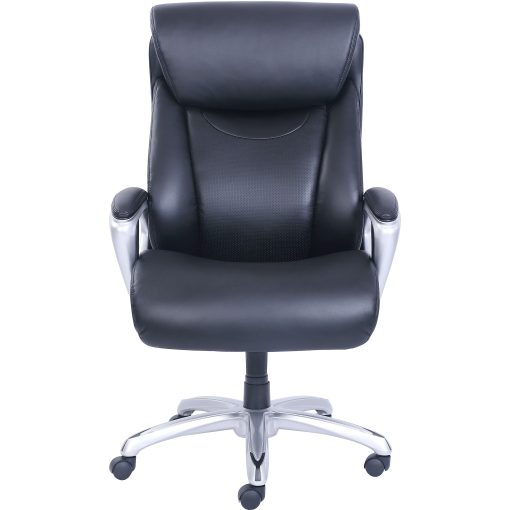 Lorell® Big & Tall Bonded Leather Executive Chair With Flexible Air Technology, Loop Arms, Black/Silver - Image 2