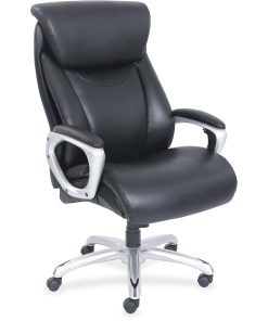 Lorell® Big & Tall Bonded Leather Executive Chair With Flexible Air Technology, Loop Arms, Black/Silver