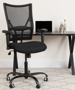 Flash Furniture HERCULES Ergonomic Mesh High-Back Big And Tall Swivel Chair With Adjustable Arms, Black