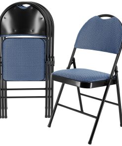 Elama Metal Folding Chairs With Padded Seats, Dark Blue/Black, Pack Of 4 Chairs