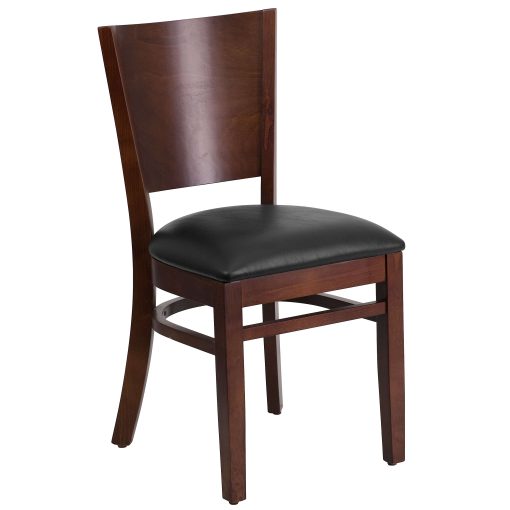 Flash Furniture Solid Back Wood Restaurant Accent Chair, Black Seat/Walnut Frame - Image 2