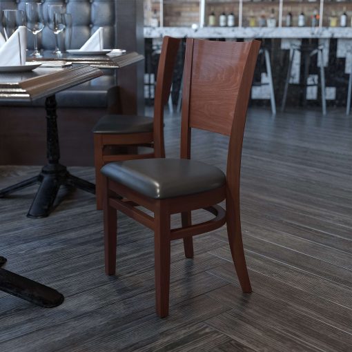 Flash Furniture Solid Back Wood Restaurant Accent Chair, Black Seat/Walnut Frame
