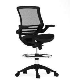 Flash Furniture Mid-Back Transparent Mesh Drafting Chair with Flip-Up Arms, Black