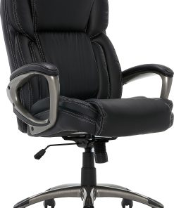 Serta® Works Ergonomic Bonded Leather High-Back Office Chair, Midnight Black/Silver