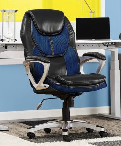 Serta® Amplify Bonded Leather/Mesh High-Back Office Chair, Streamline Blue/Silver