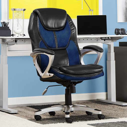 Serta® Amplify Bonded Leather/Mesh High-Back Office Chair, Streamline Blue/Silver - Image 2