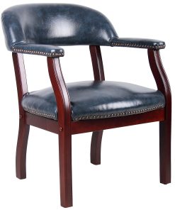 Boss Office Products Captain's Guest Arm Chair, Blue/Mahogany