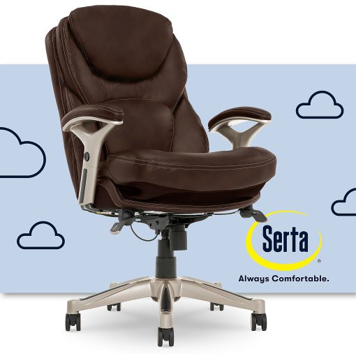 Serta® Claremont Ergonomic Bonded Leather Mid-Back Office Chair, Old Chestnut/Silver - Image 2