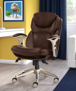 Serta® Claremont Ergonomic Bonded Leather Mid-Back Office Chair, Old Chestnut/Silver