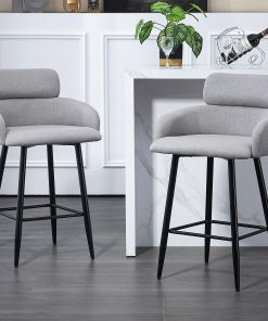 Glamour Home Barker Fabric Tufted Barstools With Backs, Gray/Black, Set Of 2 Stools 2