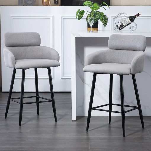 Glamour Home Barker Fabric Tufted Barstools With Backs, Gray/Black, Set Of 2 Stools - Image 2