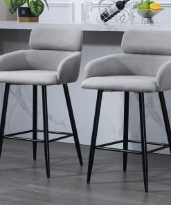 Glamour Home Barker Fabric Tufted Barstools With Backs, Gray/Black, Set Of 2 Stools