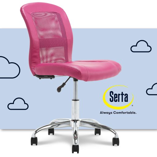 Serta® Essentials Mid-Back Computer Chair, Teamwork Pink/Chrome - Image 2