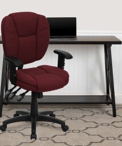 Flash Furniture Fabric Mid-Back Multifunction Ergonomic Swivel Task Chair With Adjustable Arms, Burgundy/Black
