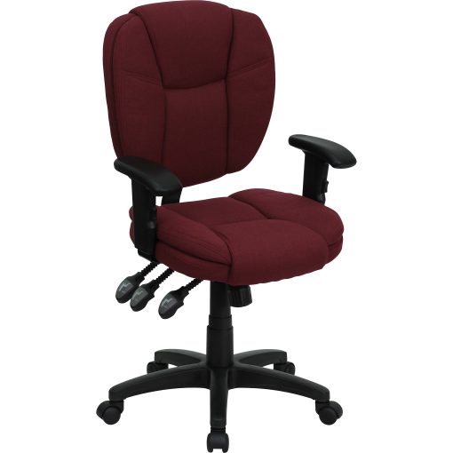 Flash Furniture Fabric Mid-Back Multifunction Ergonomic Swivel Task Chair With Adjustable Arms, Burgundy/Black - Image 2