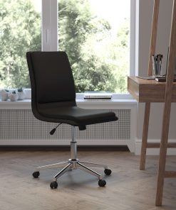 Flash Furniture Madigan Faux Leather Mid-Back Armless Swivel Task Office Chair, Black