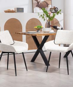 Glamour Home Bea Linen Fabric Dining Accent Chairs, White/Black, Set Of 2 Chairs 2