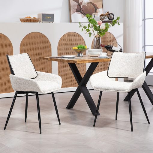 Glamour Home Bea Linen Fabric Dining Accent Chairs, White/Black, Set Of 2 Chairs - Image 2