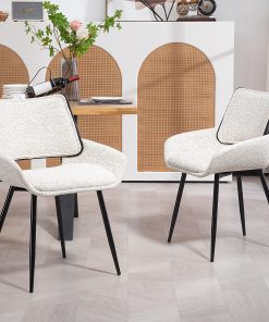 Glamour Home Bea Linen Fabric Dining Accent Chairs, White/Black, Set Of 2 Chairs