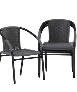 Flash Furniture Rattan Indoor/Outdoor Restaurant Stack Chairs, Gray, Pack Of 4 Chairs 2