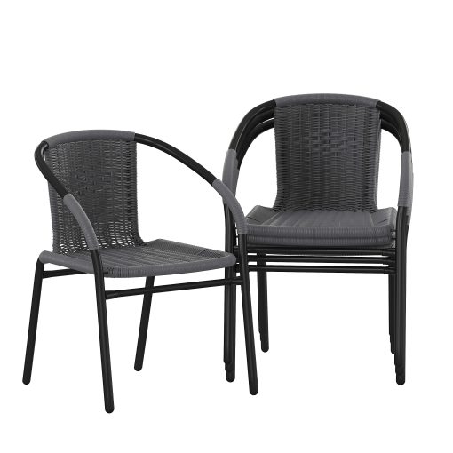 Flash Furniture Rattan Indoor/Outdoor Restaurant Stack Chairs, Gray, Pack Of 4 Chairs - Image 2
