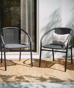Flash Furniture Rattan Indoor/Outdoor Restaurant Stack Chairs, Gray, Pack Of 4 Chairs