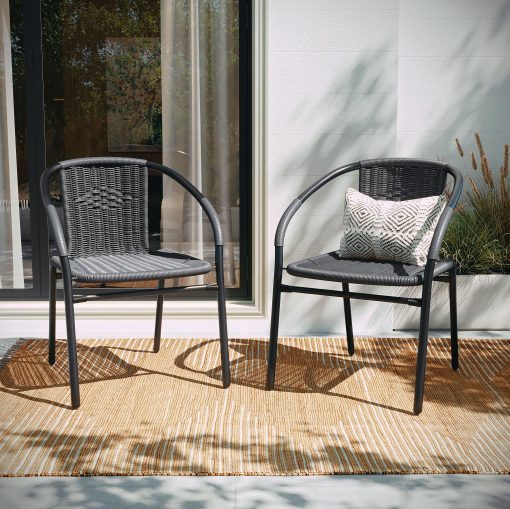 Flash Furniture Rattan Indoor/Outdoor Restaurant Stack Chairs, Gray, Pack Of 4 Chairs