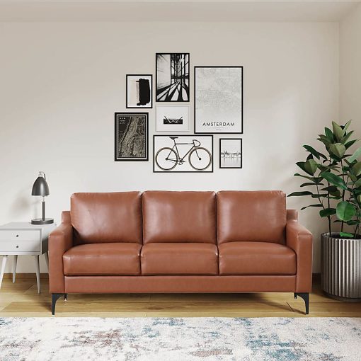 Serta Florence Faux Leather Sofa, 35"H x 78"W x 33-1/2"D, Brown - Image 2