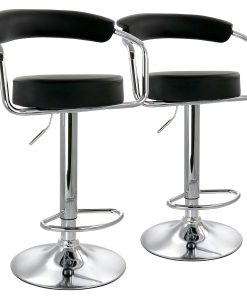 Elama Faux Leather Retro Adjustable Bar Stools, Black/Chrome, Set Of 2 Stools 2