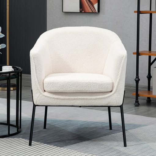 Glamour Home Ayame Boucle Fabric Accent Chair, White/Black - Image 2