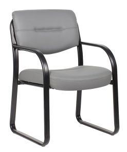 Boss Office Products Leather Mid-Back Guest Chair, Gray