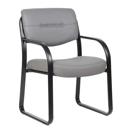 Boss Office Products Leather Mid-Back Guest Chair, Gray