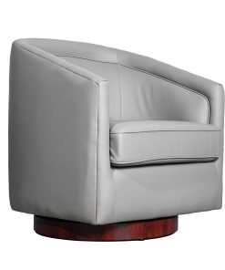 Flash Furniture Dean Club Style Commercial LeatherSoft Barrel Accent Armchair with 360 Degree Swivel Metal Base and Sloped Armrests, Gray LeatherSoft