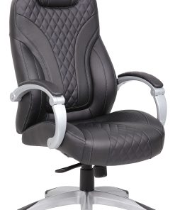 Boss Office Products Caressoft Hinged Arm Executive Ergonomic High-Back Chair, Black