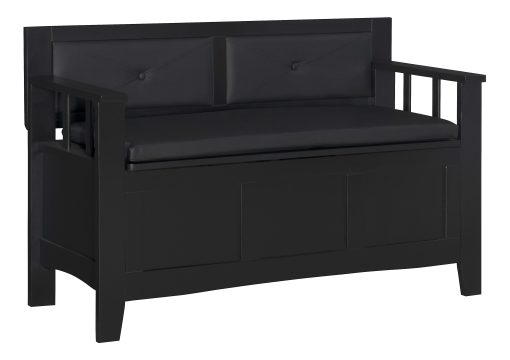 Linon Finn Padded Storage Bench, 28-3/4"H x 44-1/2"W x 17-1/2"D, Black