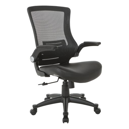 Office Star™ Work Smart Faux Leather Screen-Back Manager Chair, Flip Arms, Black