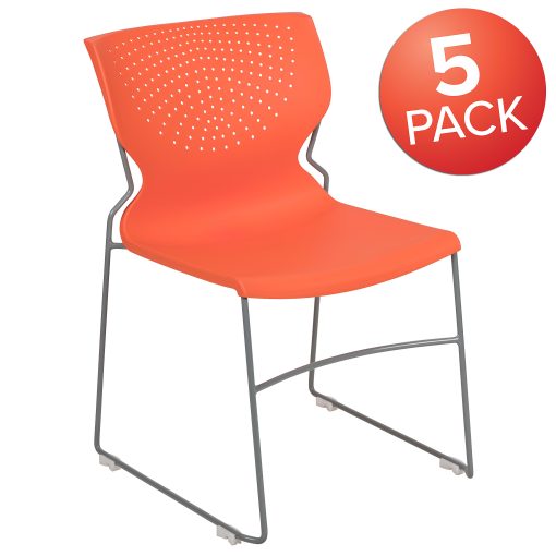 Flash Furniture HERCULES Series Full-Back Stack Chairs, Orange, Set Of 5 Chairs - Image 2