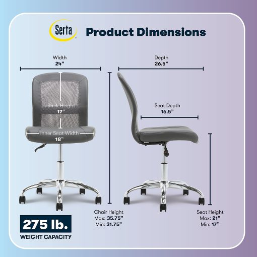Serta® Essentials Mid-Back Computer Chair, Productivity Gray/Chrome - Image 2