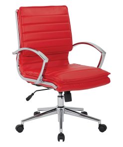 Office Star™ Pro-Line II™ SPX Bonded Leather Mid-Back Chair, Red/Chrome