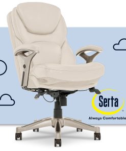 Serta® Claremont Ergonomic Bonded Leather Mid-Back Office Chair, Ivory/Silver 2