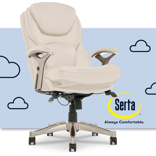 Serta® Claremont Ergonomic Bonded Leather Mid-Back Office Chair, Ivory/Silver - Image 2