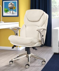 Serta® Claremont Ergonomic Bonded Leather Mid-Back Office Chair, Ivory/Silver