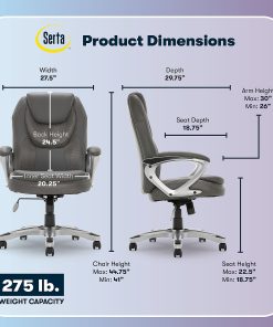 Serta® Amplify Bonded Leather/Mesh High-Back Office Chair, Gray/Silver 2
