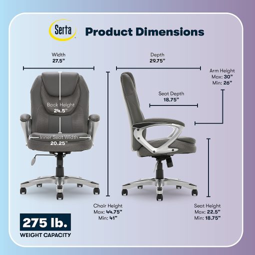 Serta® Amplify Bonded Leather/Mesh High-Back Office Chair, Gray/Silver - Image 2